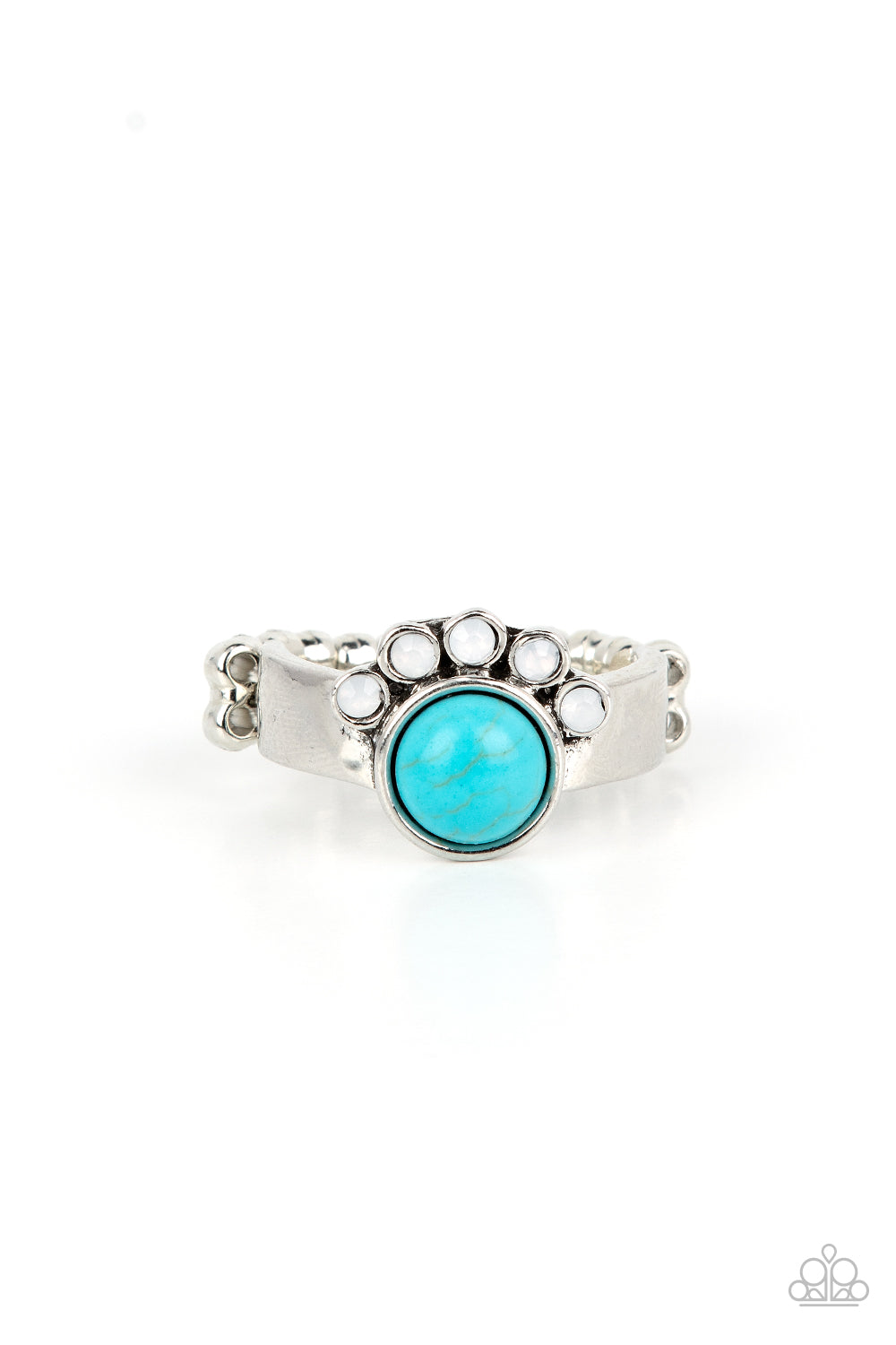 Havasu Haven - Blue Turquoise Stone Opalescent Rhinestone Silver Ring