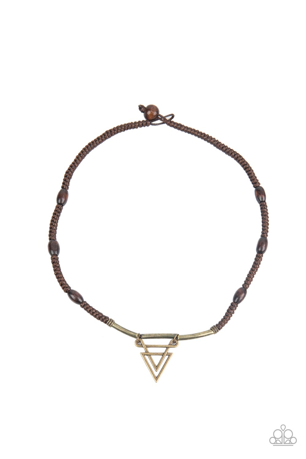 Arrowed Admiral - Brass Triangle Black Cord Urban Short Necklace