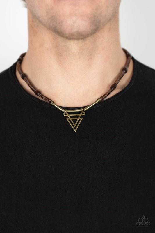 Arrowed Admiral - Brass Triangle Black Cord Urban Short Necklace