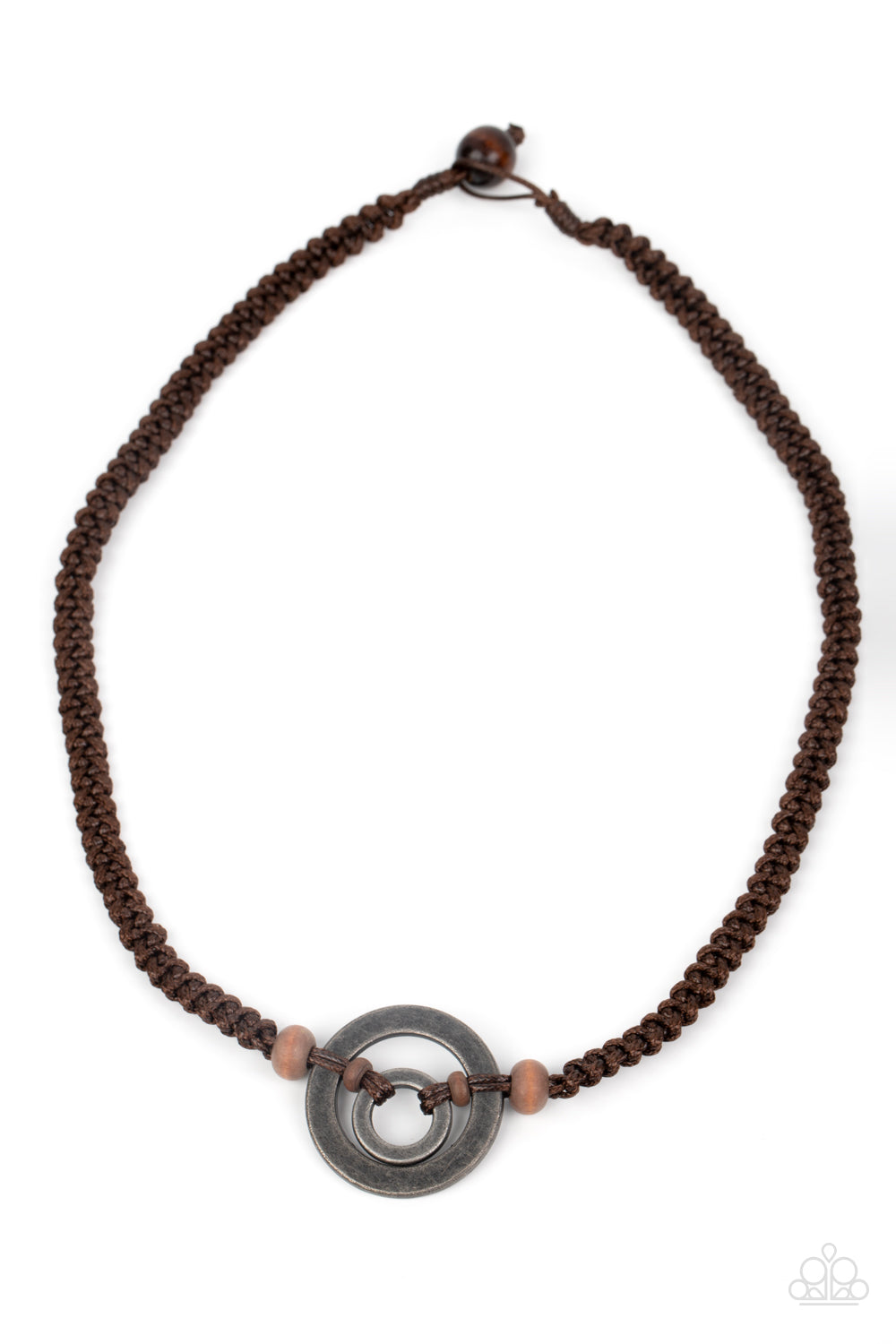 Rural Reef - Brown Wood Bead Silver Circle Urban Necklace