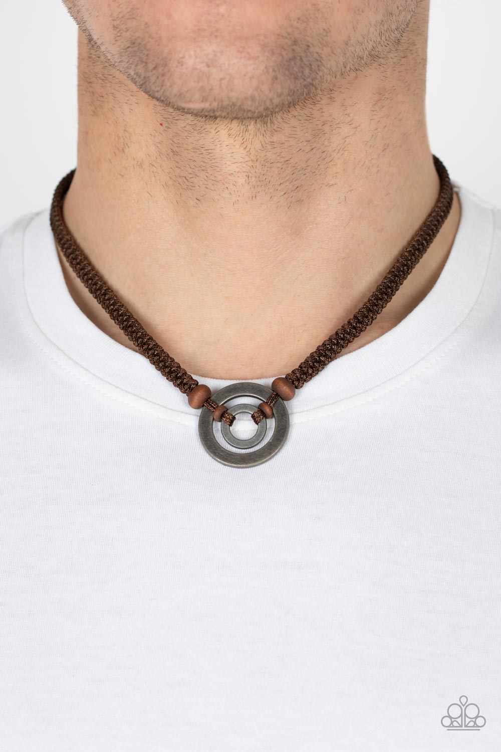Rural Reef - Brown Wood Bead Silver Circle Urban Necklace