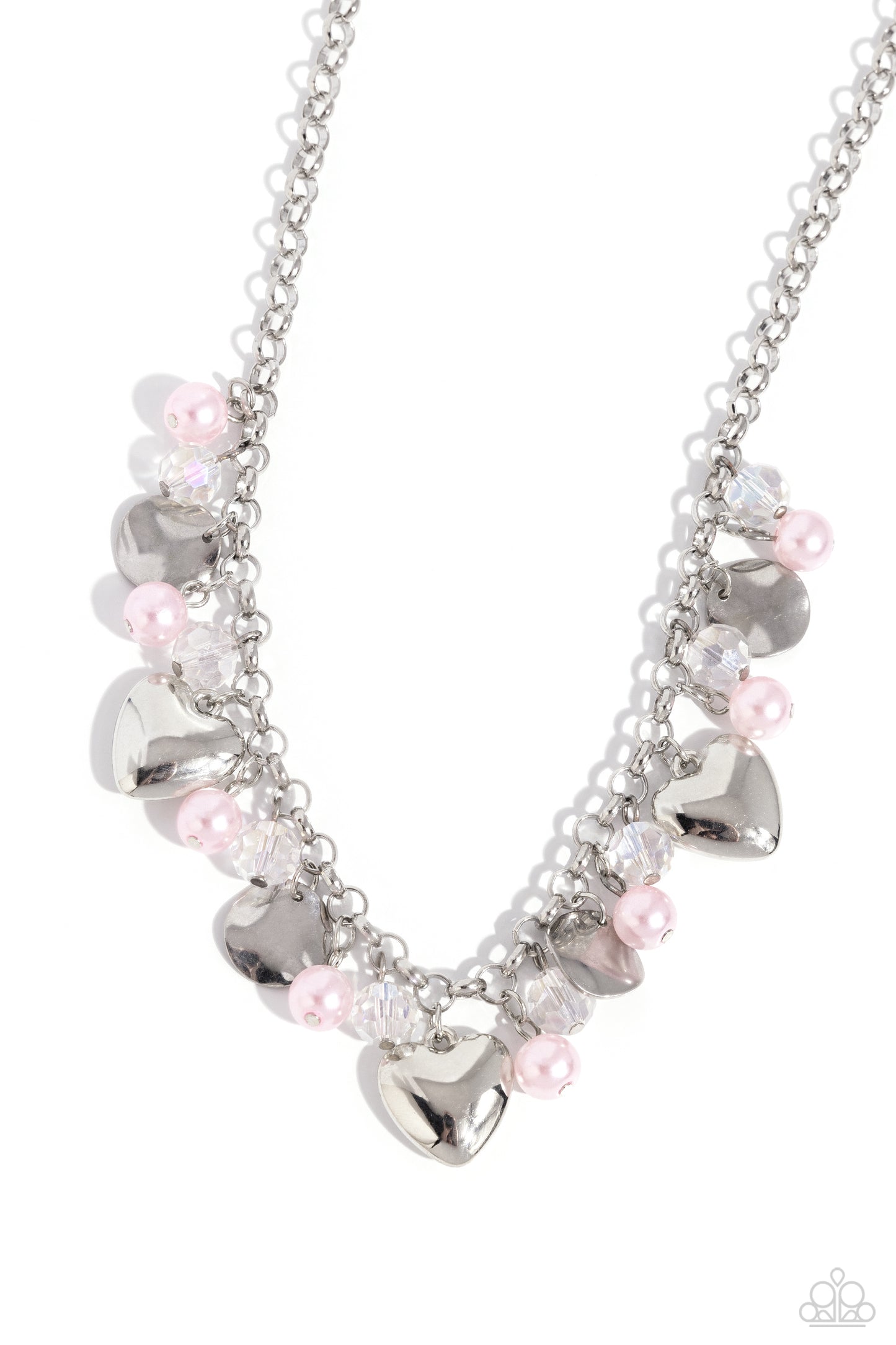 True Loves Trove - Pink and Silver Heart Short Necklace