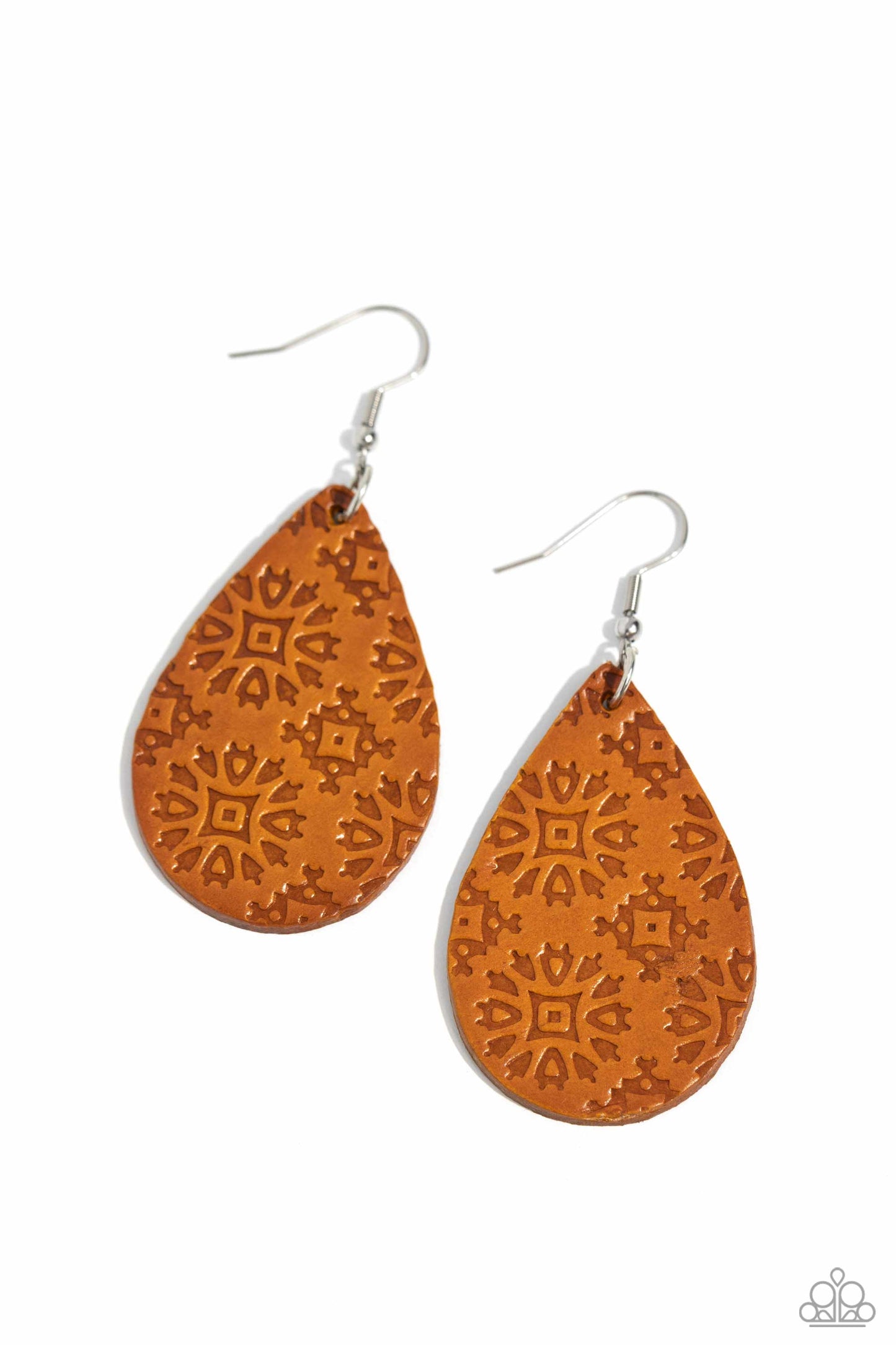 Stylishly Subtropical - Orange Leather Teardrop Fishhook Earrings