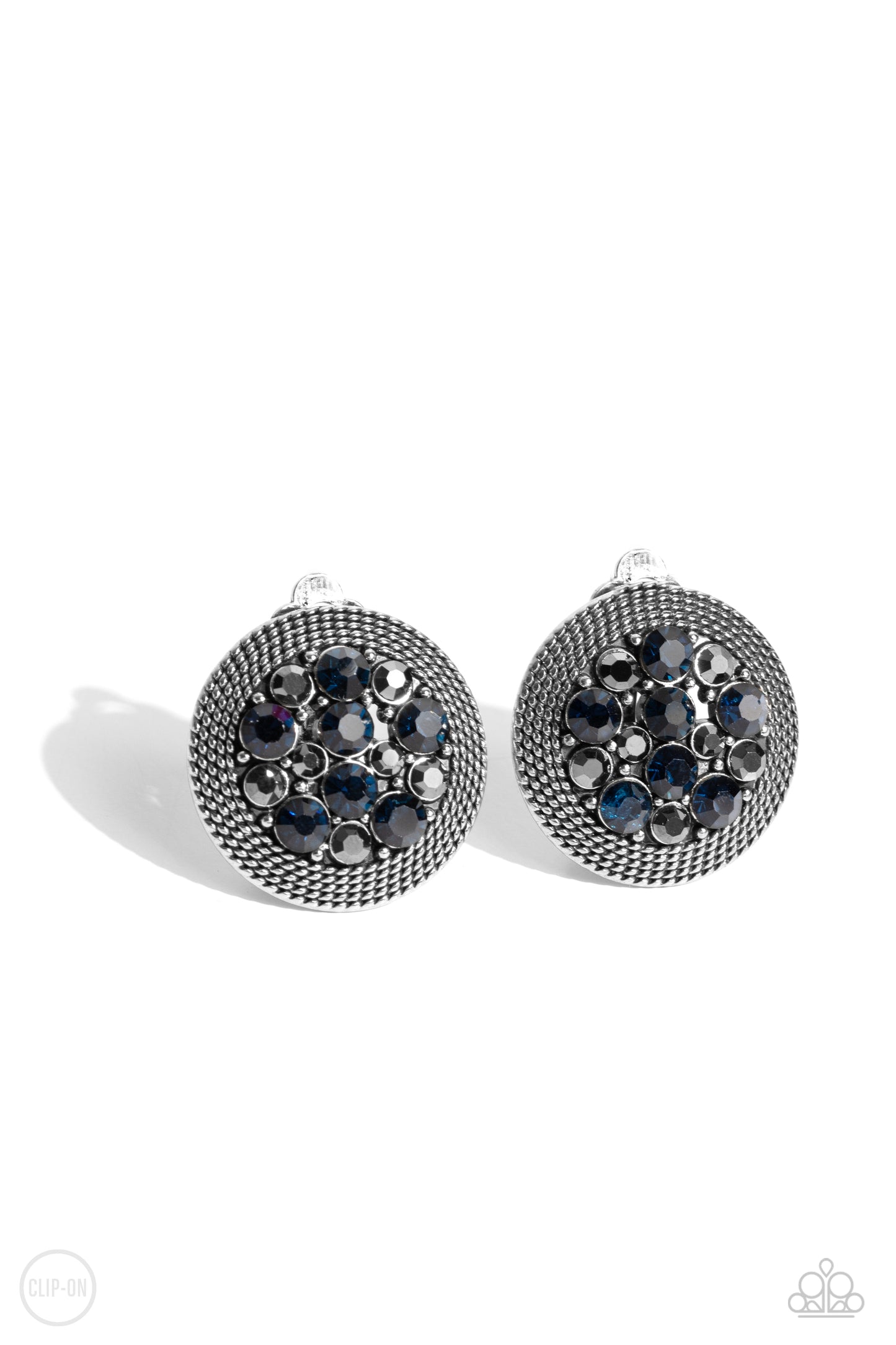 Stellar Status - Blue and Hematite Silver Clip-On Earrings