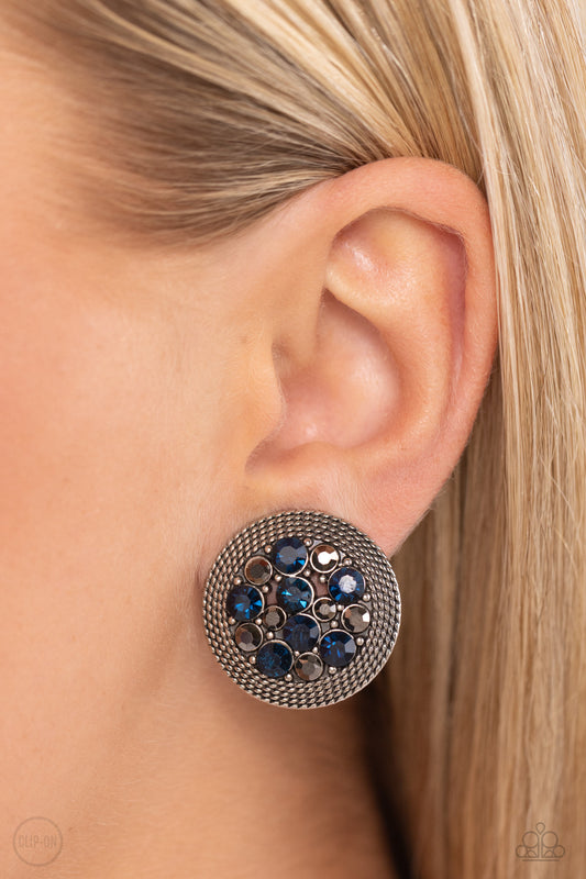 Stellar Status - Blue and Hematite Silver Clip-On Earrings