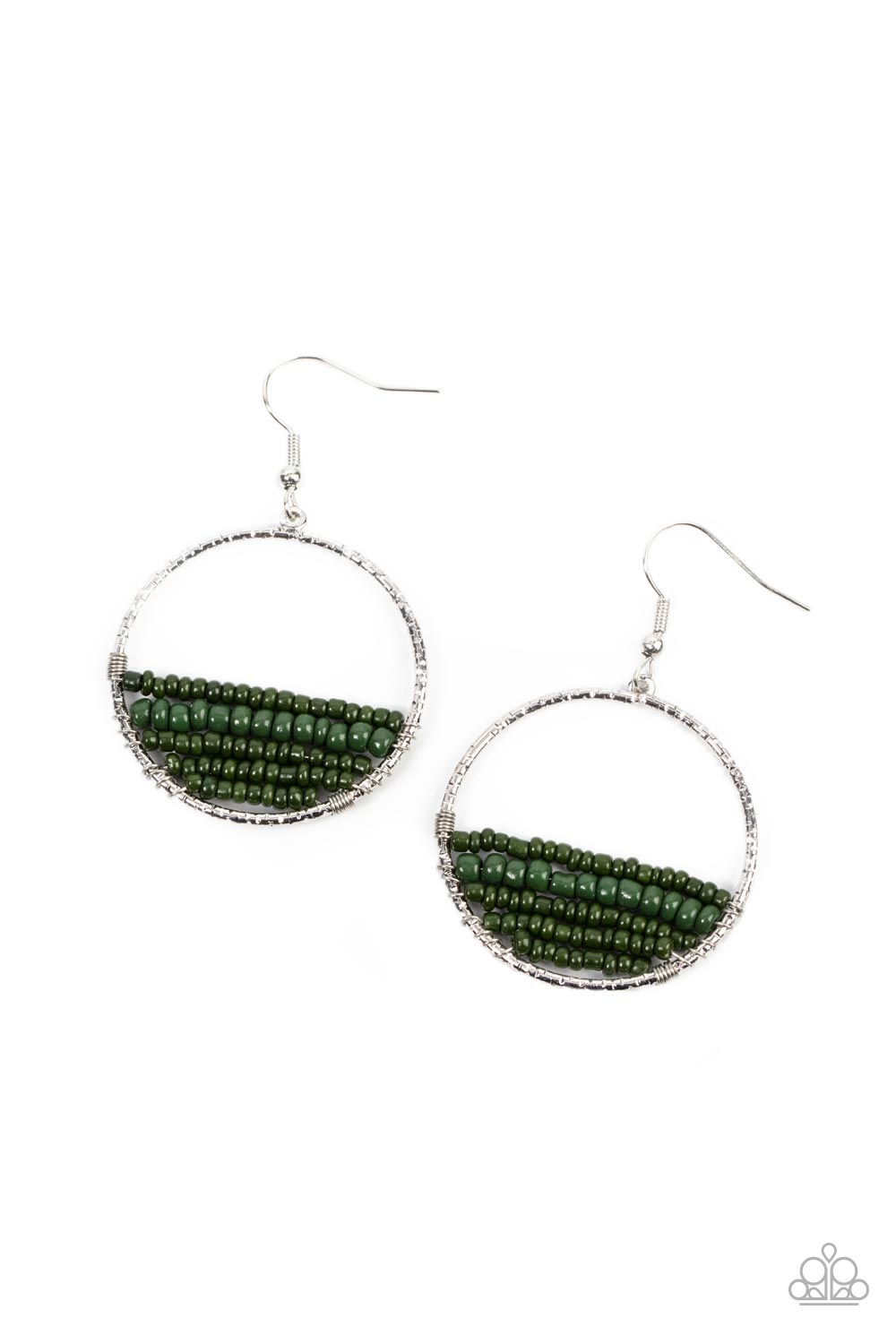 Head-Over-Horizons - Green Seed Bead Silver Fishhook Earrings