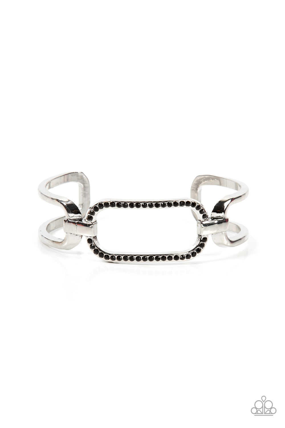 Civic Chic - Black Rhinestone Silver Cuff Bracelet