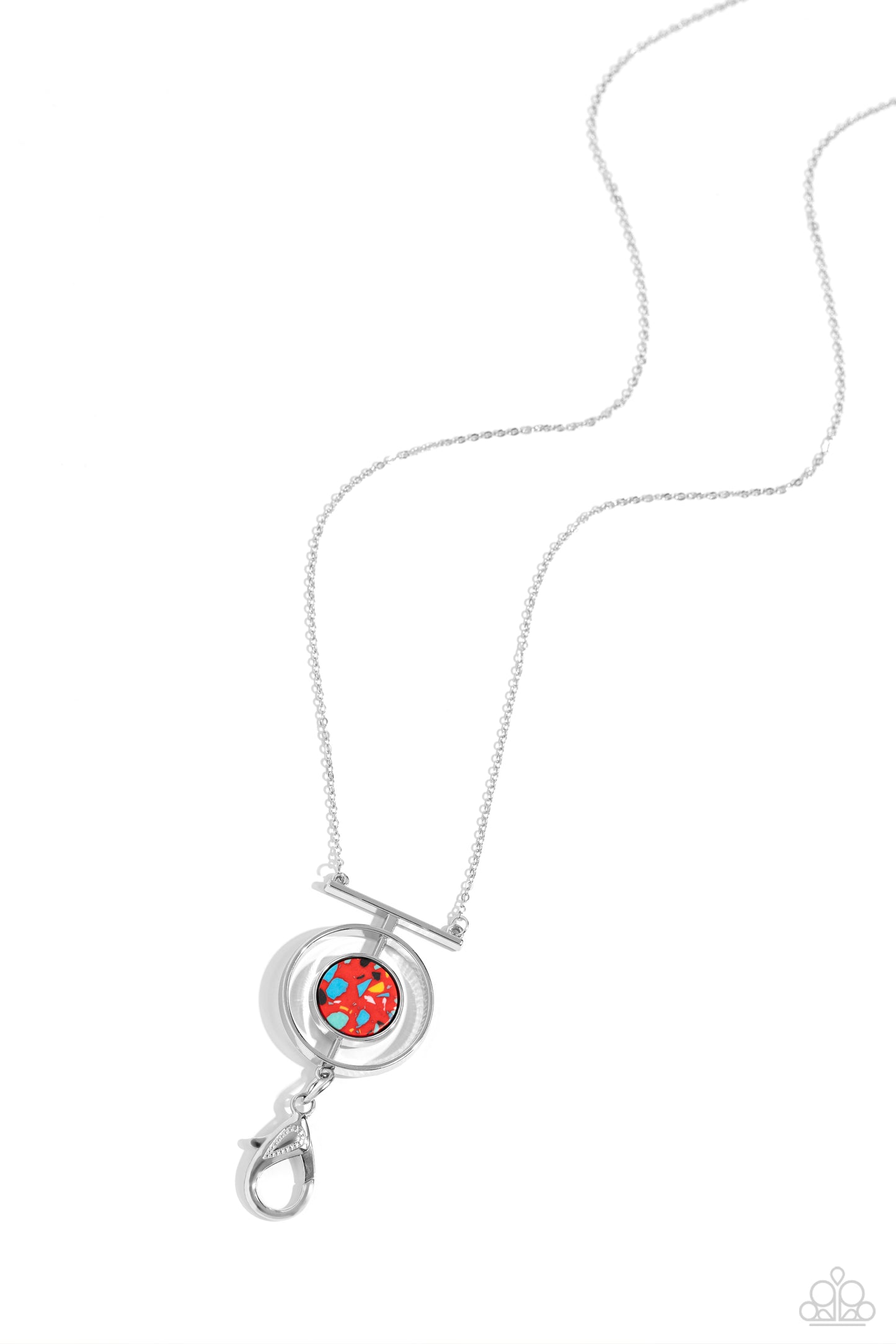 Boulevard Bazaar - Red Terrazzo Stone Silver Circle Pendant Lanyard
