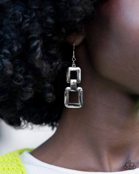 Public Square - Silver Rectangle Fishhook Earrings