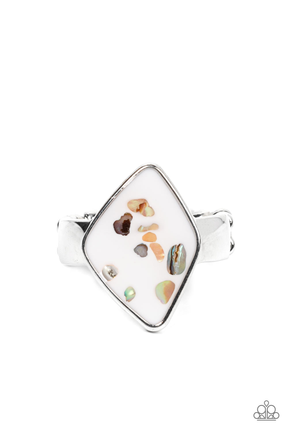 Stellar Shores - White Iridescent Fleck Silver Ring