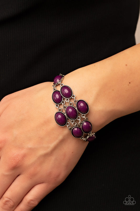 Color Wheel Garden - Purple Bead Silver Clasp Bracelet