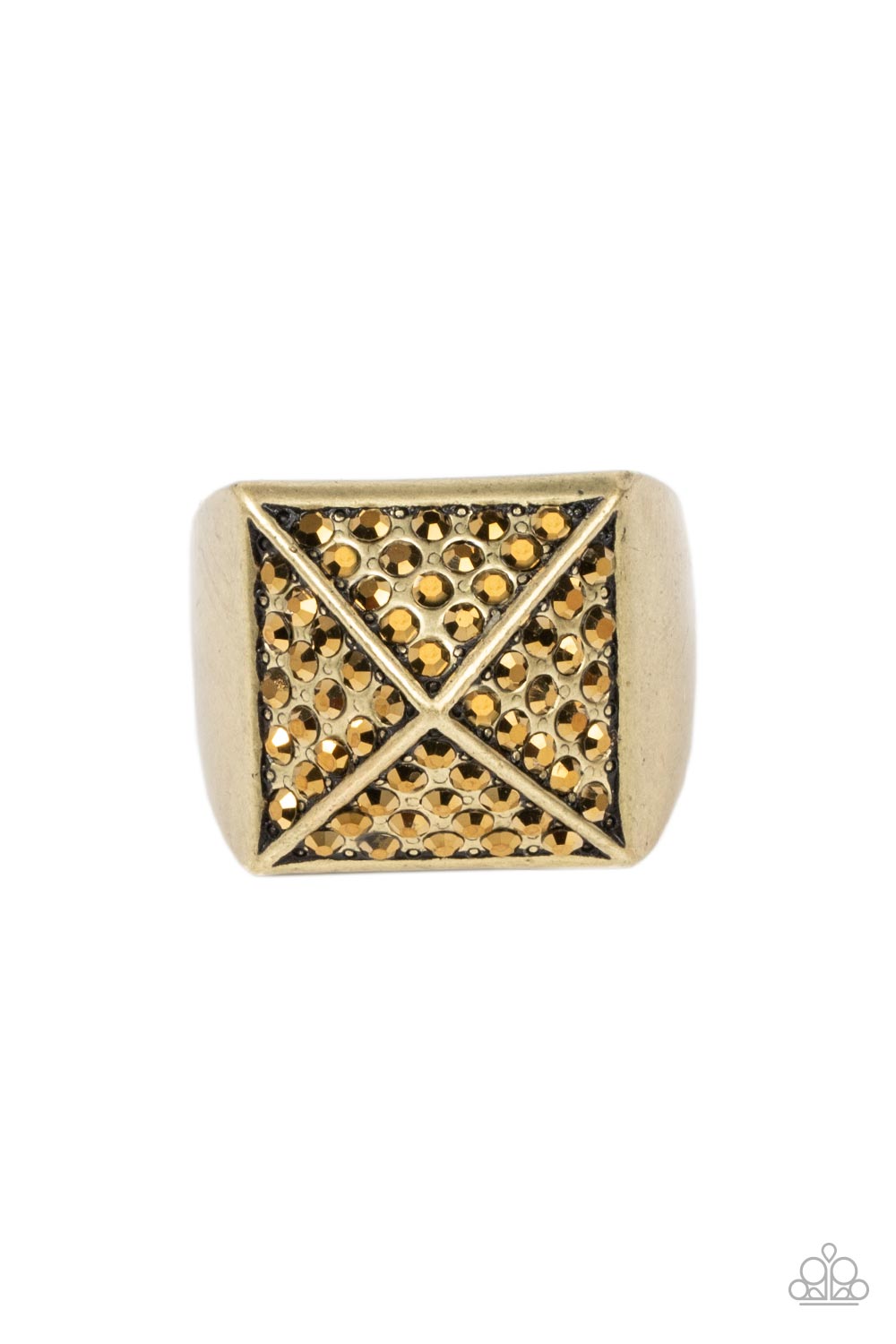 Pyramidal Powerhouse - Brass Aurum Rhinestone Men's Ring