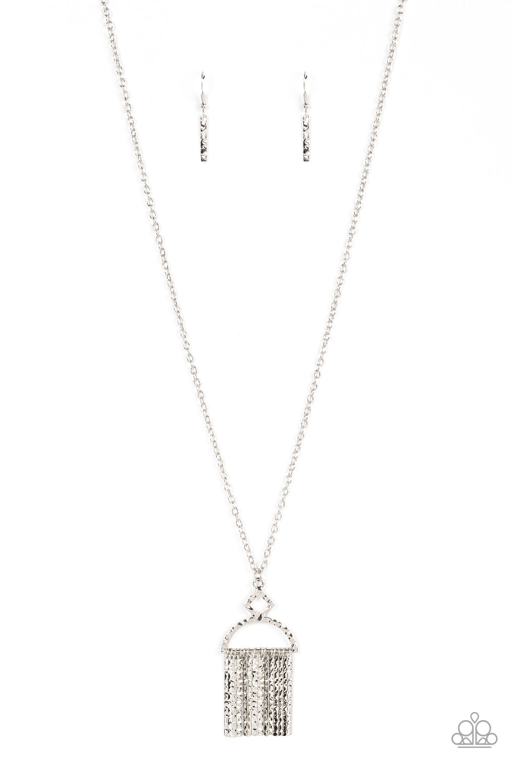 Getting the Hang of Things - Silver Bar Fringe Long Necklace