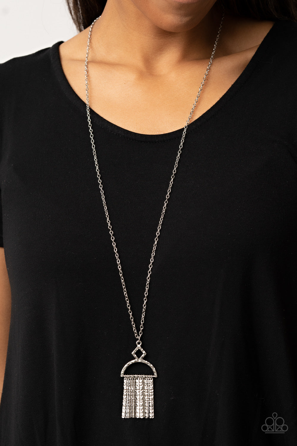 Getting the Hang of Things - Silver Bar Fringe Long Necklace