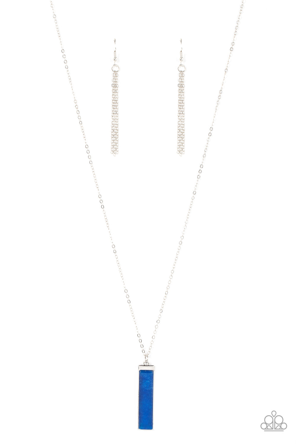 Set in GEMSTONE - Blue Lapis Lazuli Stone Rectangle Silver Pendant Long Necklace