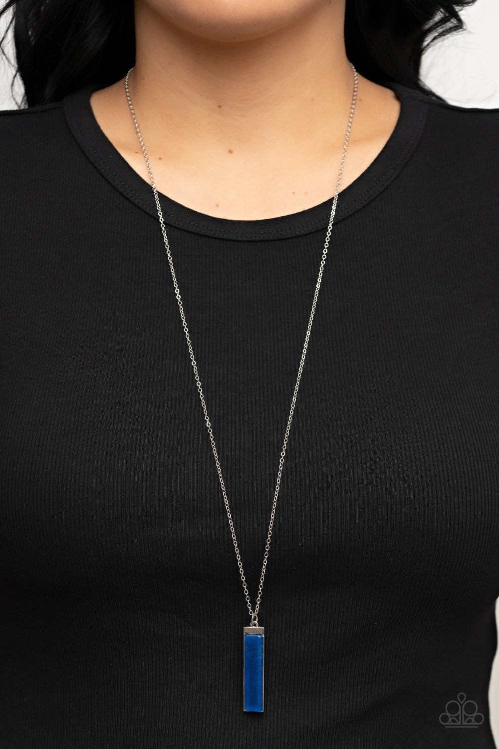 Set in GEMSTONE - Blue Lapis Lazuli Stone Rectangle Silver Pendant Long Necklace