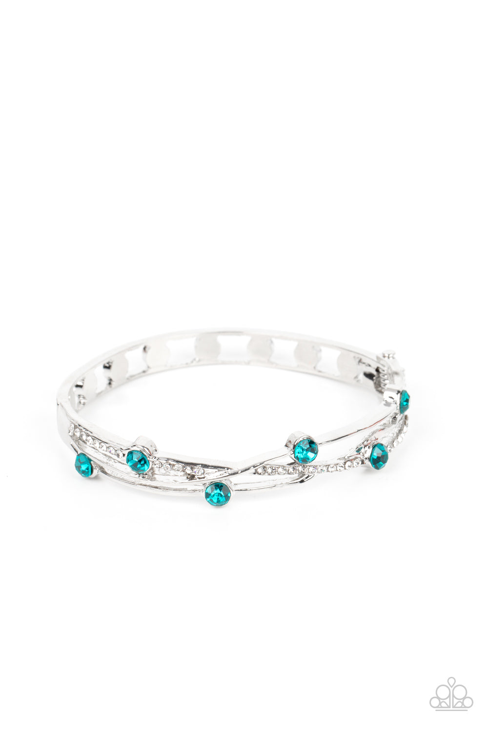 Slammin Sparkle - Blue Rhinestone Silver Hinged Bracelet
