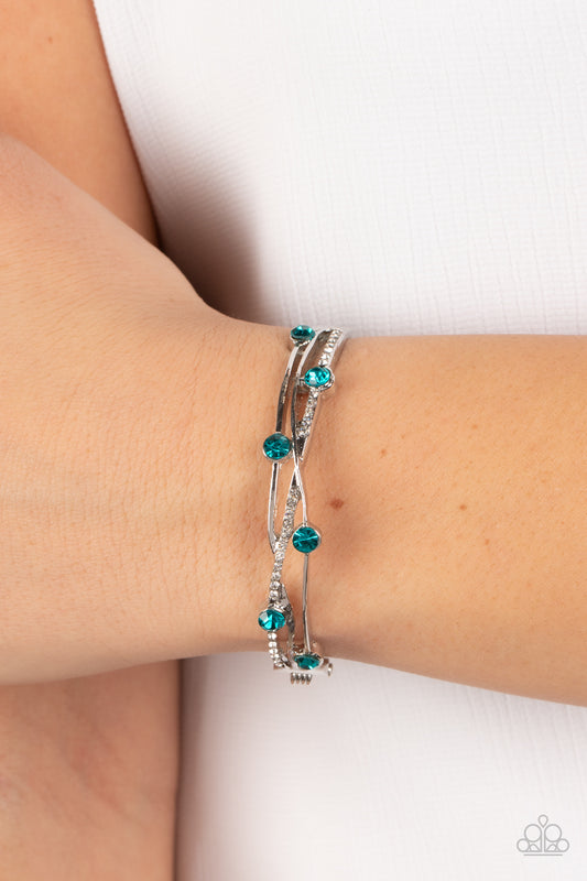 Slammin Sparkle - Blue Rhinestone Silver Hinged Bracelet