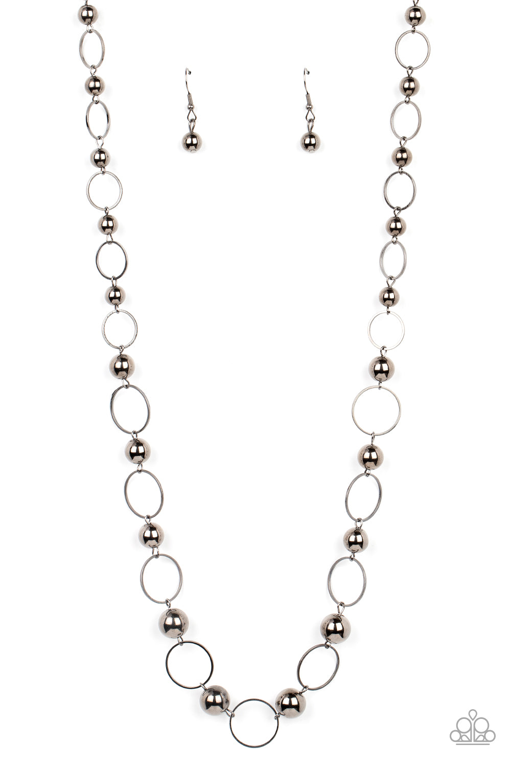 Metro Milestone - Black Gunmetal Round Bead Medium-Length Necklace