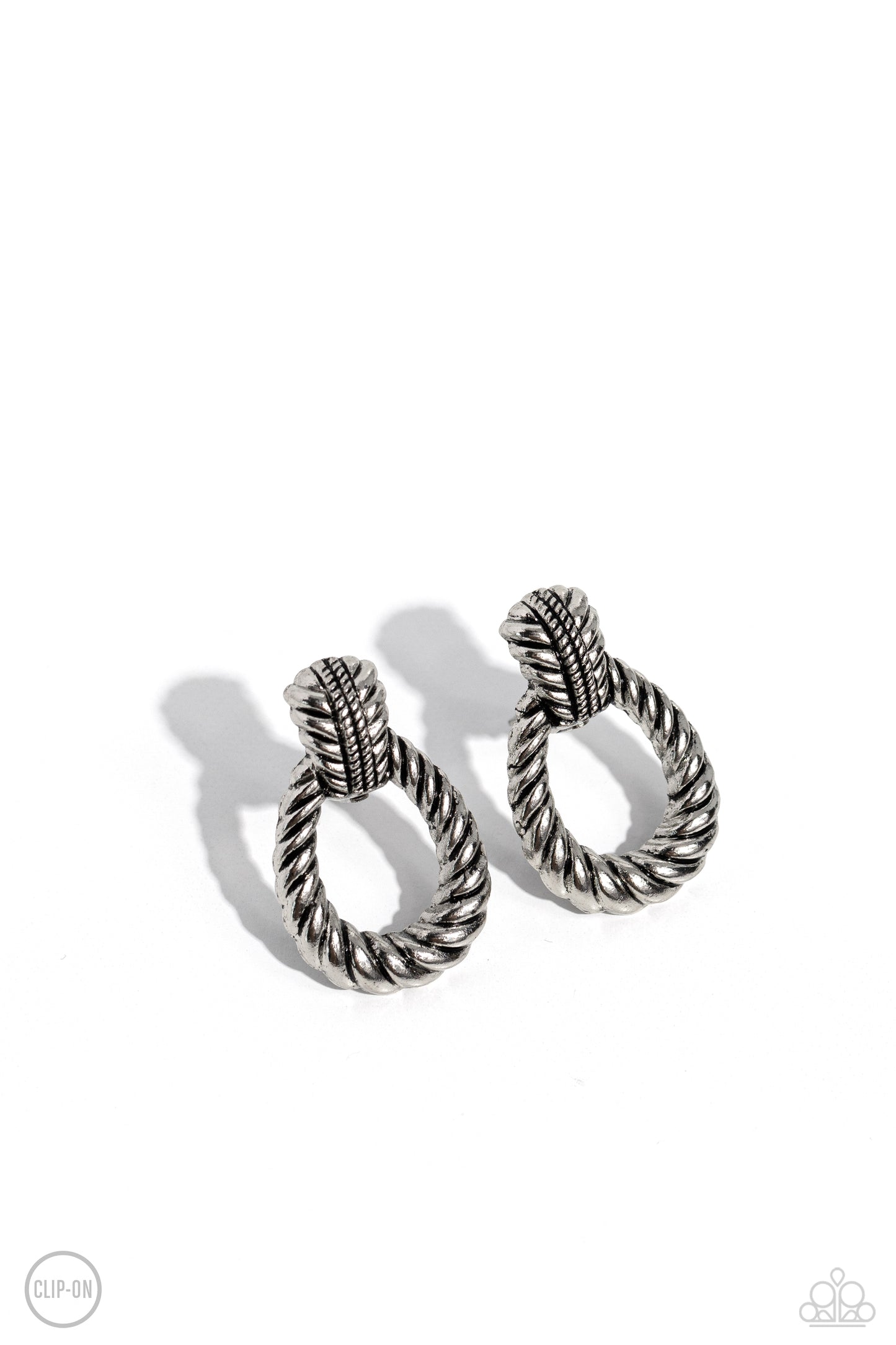 Roping Rodeo - Silver Rope Clip-On Earrings