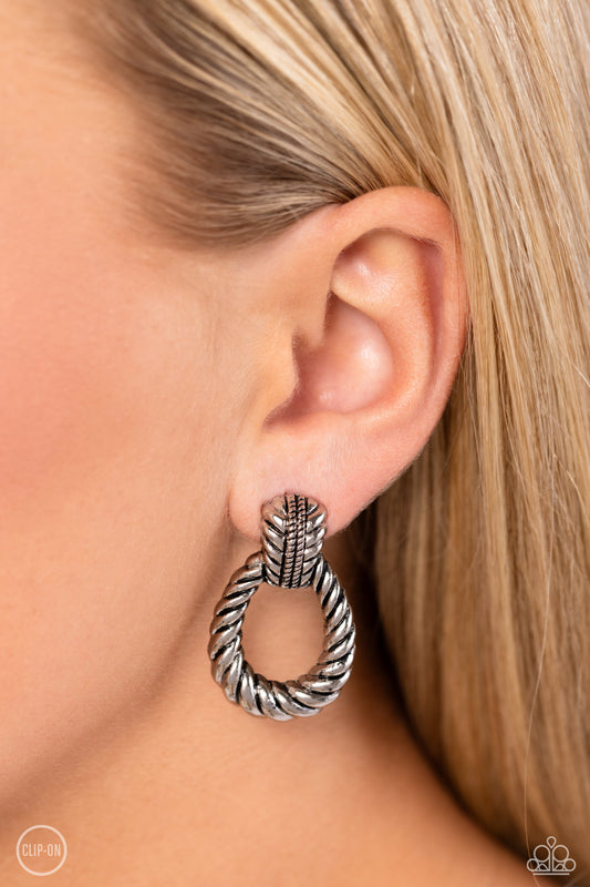 Roping Rodeo - Silver Rope Clip-On Earrings