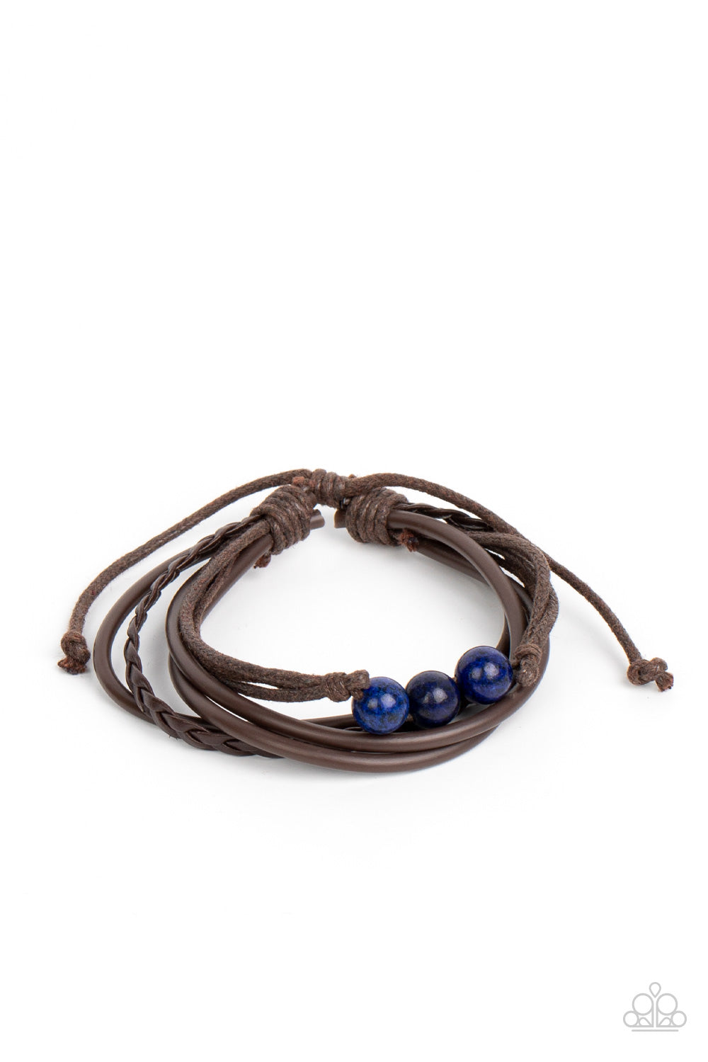 Rest Easy - Blue Lapis Lazuli Stone Bead Brown Cord Urban Slide Bracelet