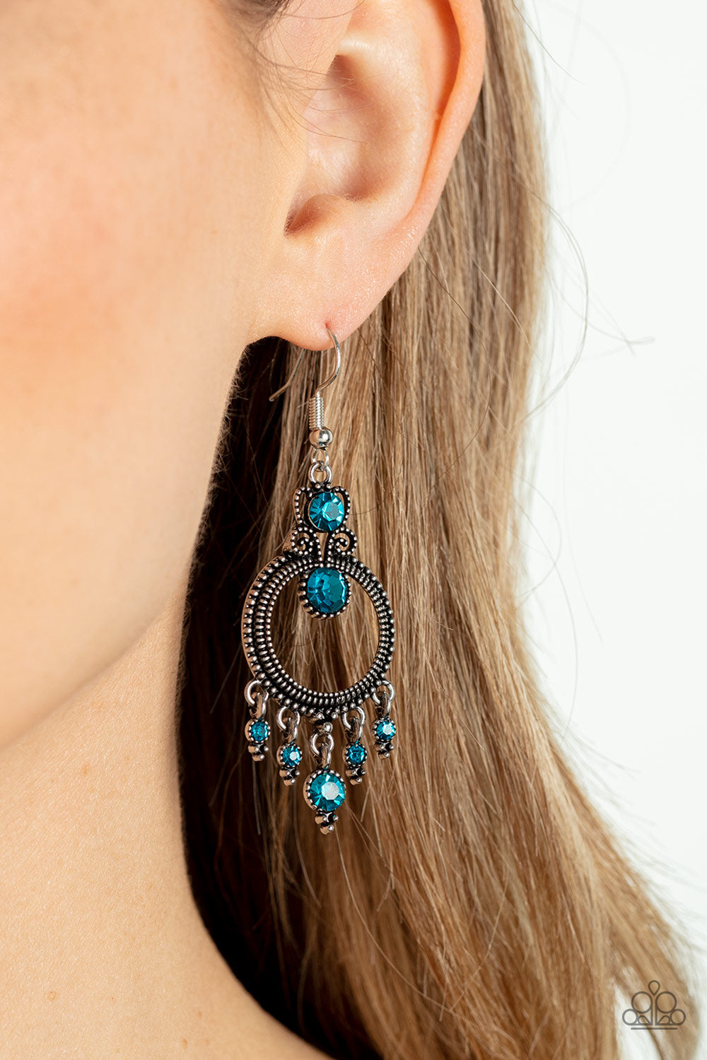 Palace Politics - Blue Rhinestone Silver Fishhook Earrings