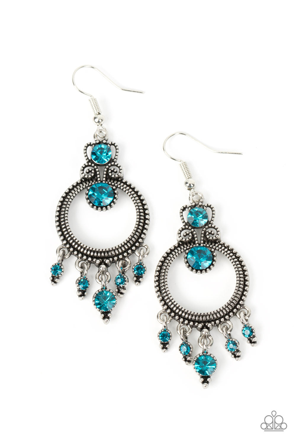 Palace Politics - Blue Rhinestone Silver Fishhook Earrings