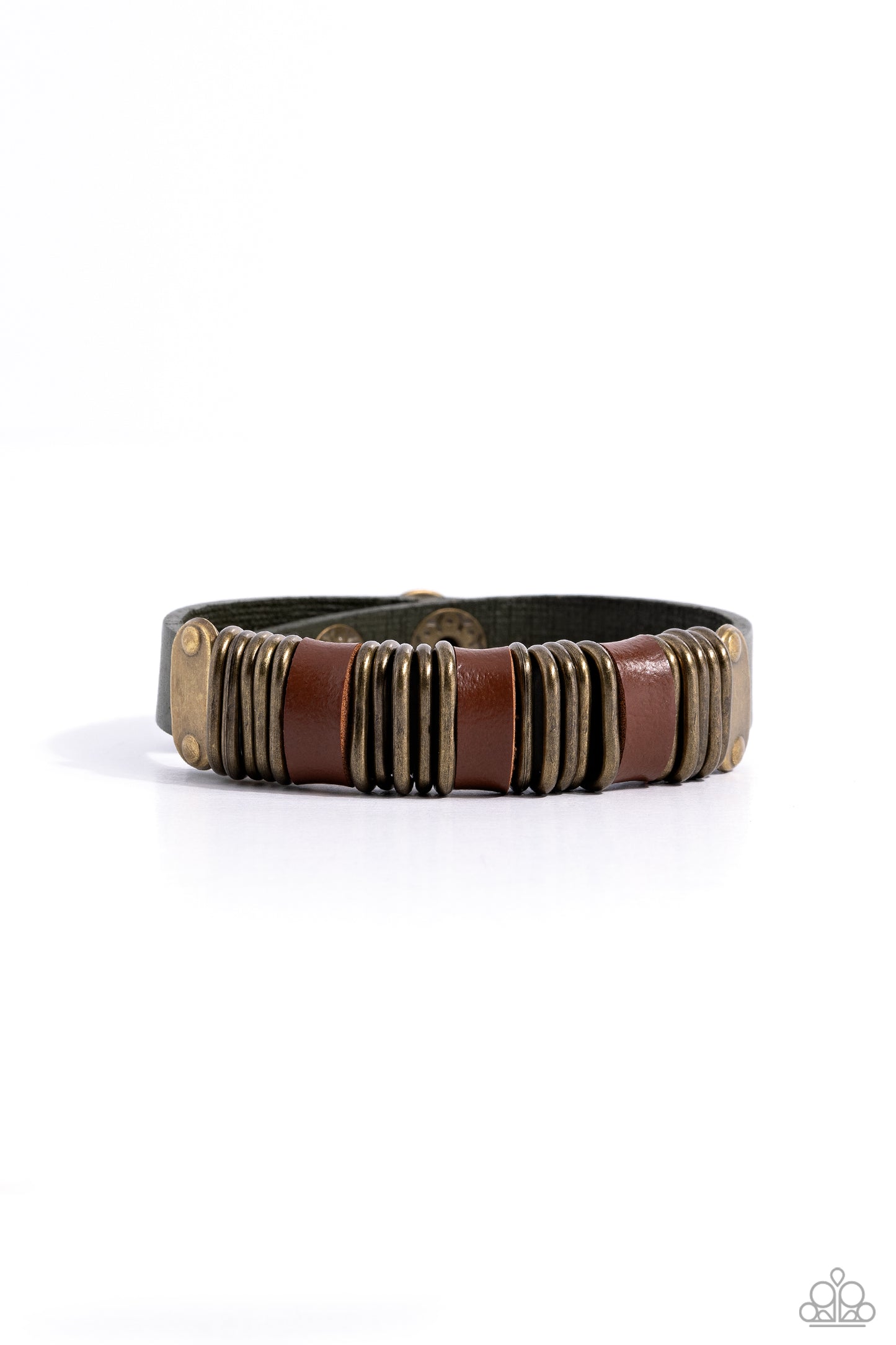 Hardware Hustle - Green Leather Brass Accent Urban Wrap Bracelet