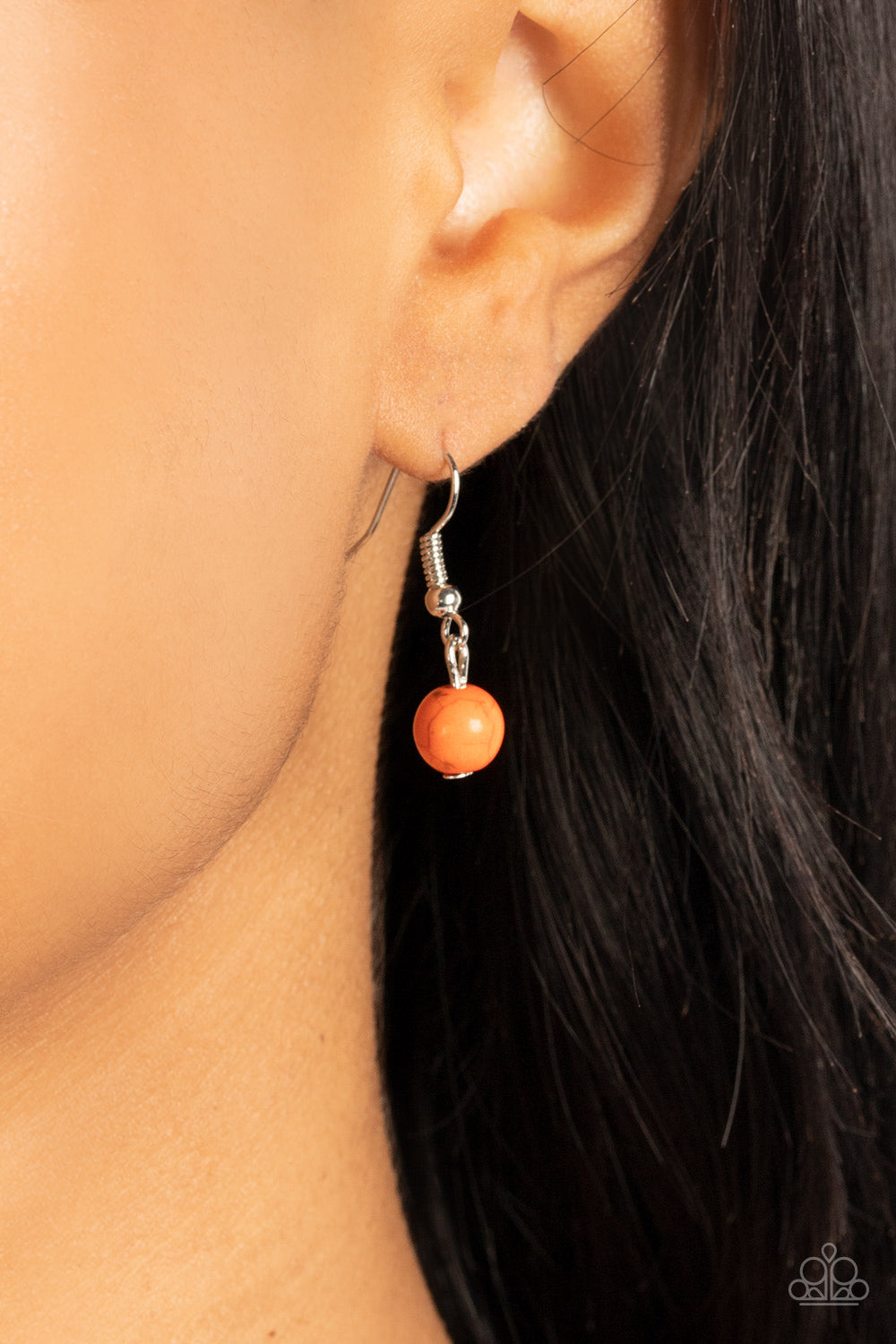 Hidden Dune - Orange Stone Circle Silver Long Necklace