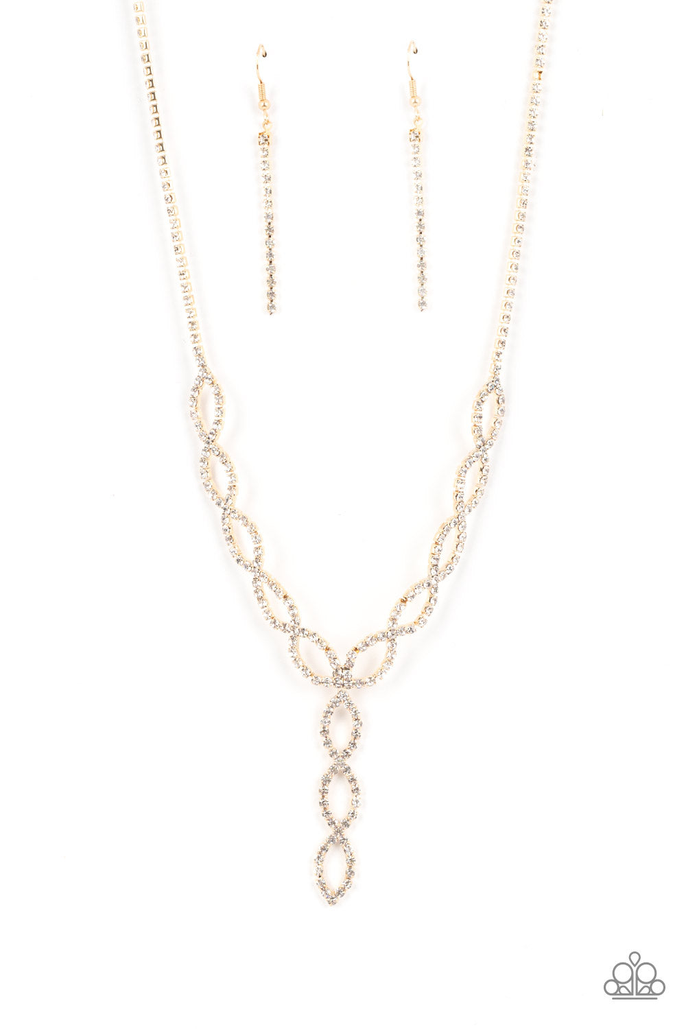 Infinitely Icy - Gold White Rhinestone Y Short Necklace