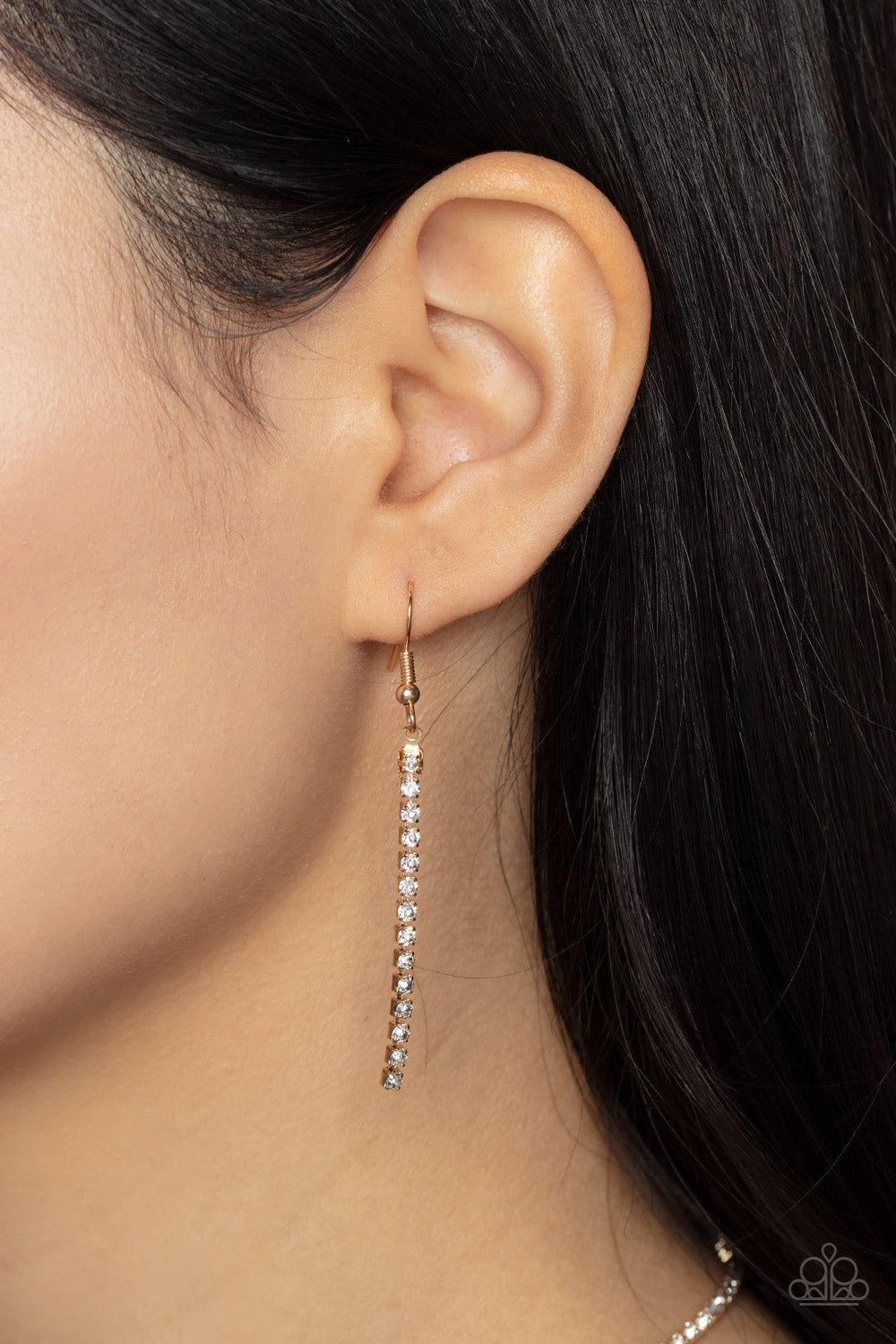 Infinitely Icy - Gold White Rhinestone Y Short Necklace