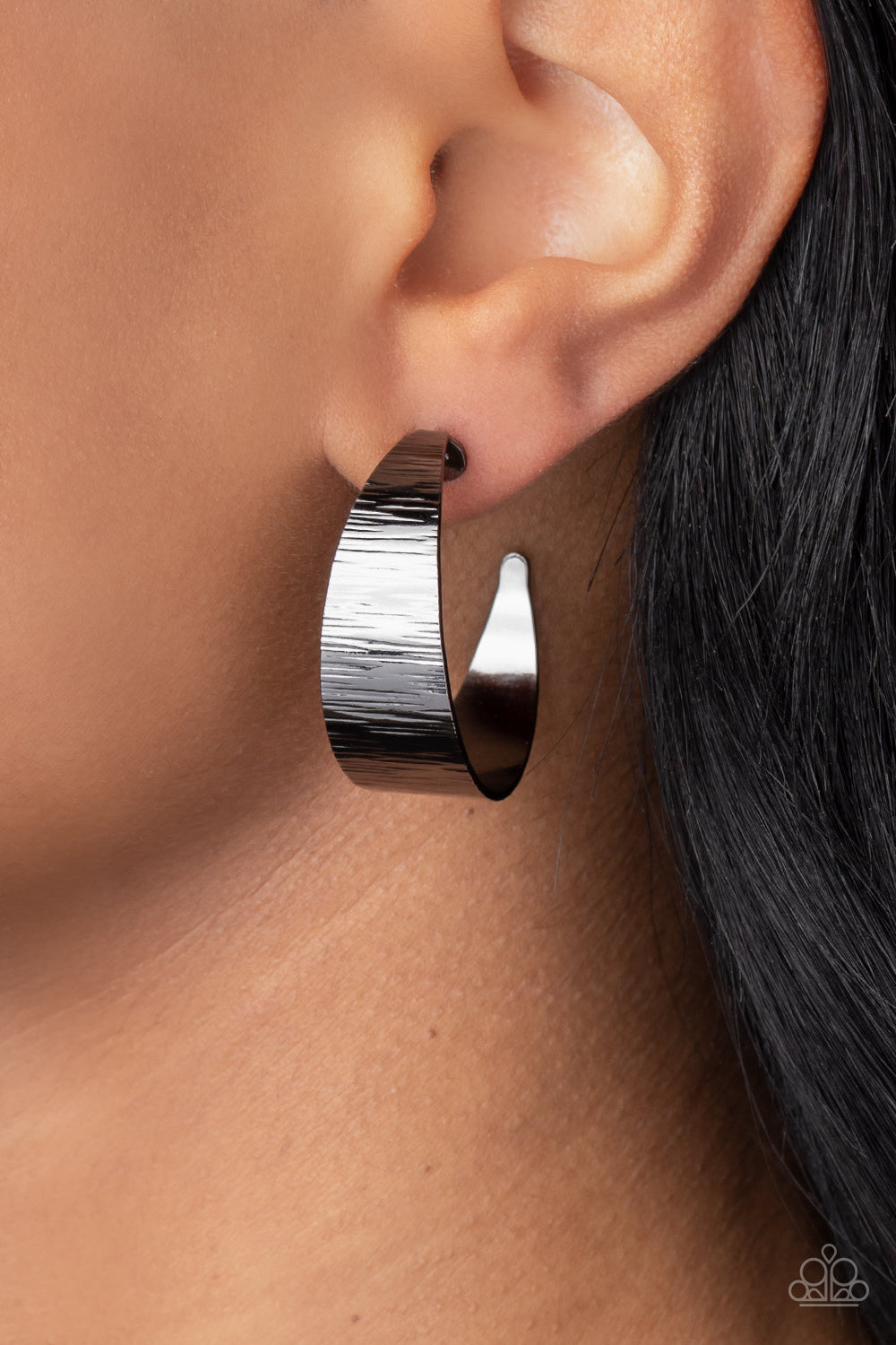 Lecture on Texture - Black Gunmetal Hoop Post Earrings