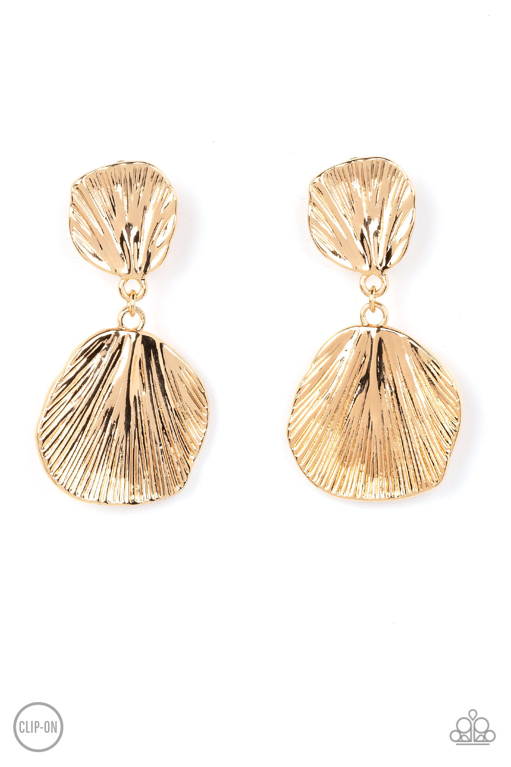 Metro Mermaid - Gold Textured Clip-On Earrings
