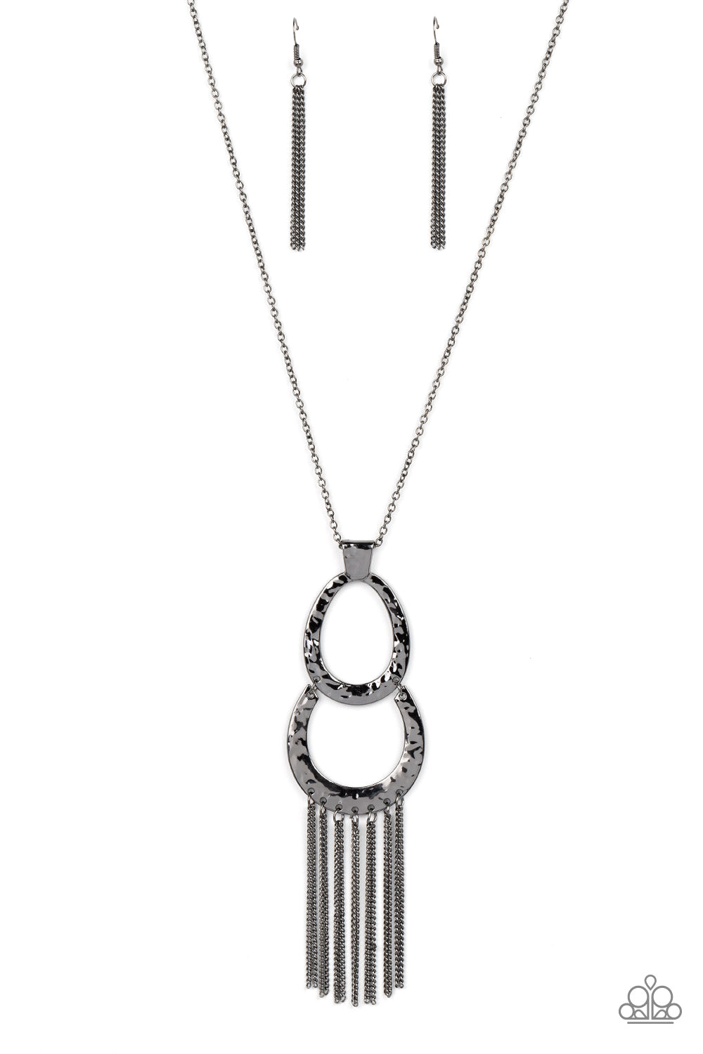 Reeling in Relics - Black Gunmetal Tassel Pendant Long Necklace
