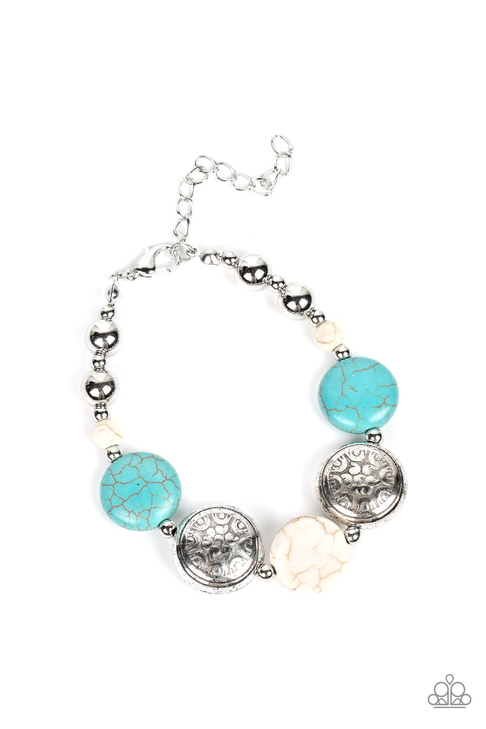 Oasis Orchard - Multi Turquoise Blue and White Crackle Stone Silver Clasp Bracelet