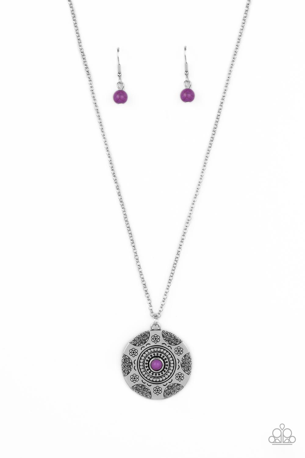 Wild Prairies - Purple Stone Silver Floral Short Necklace
