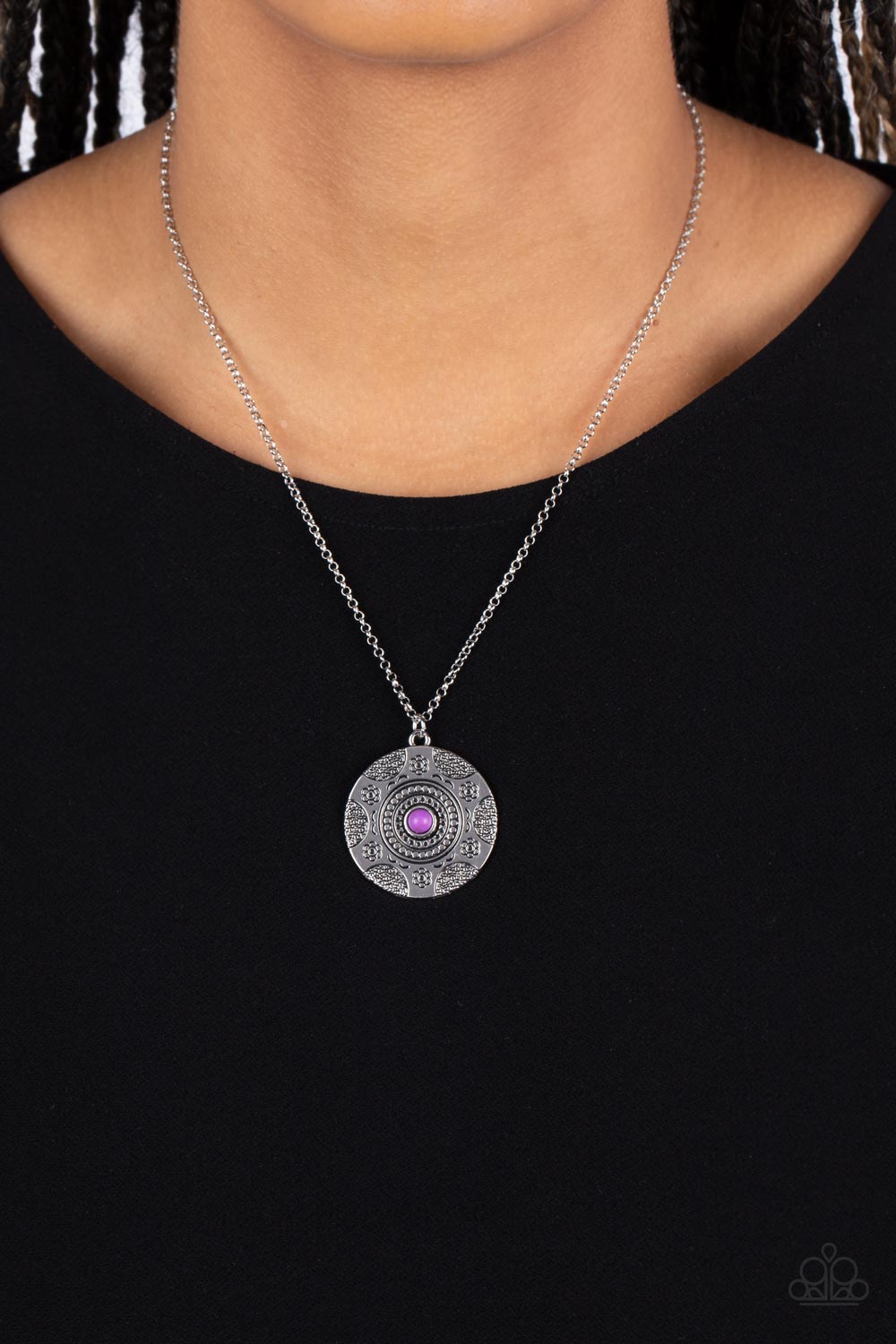Wild Prairies - Purple Stone Silver Floral Short Necklace