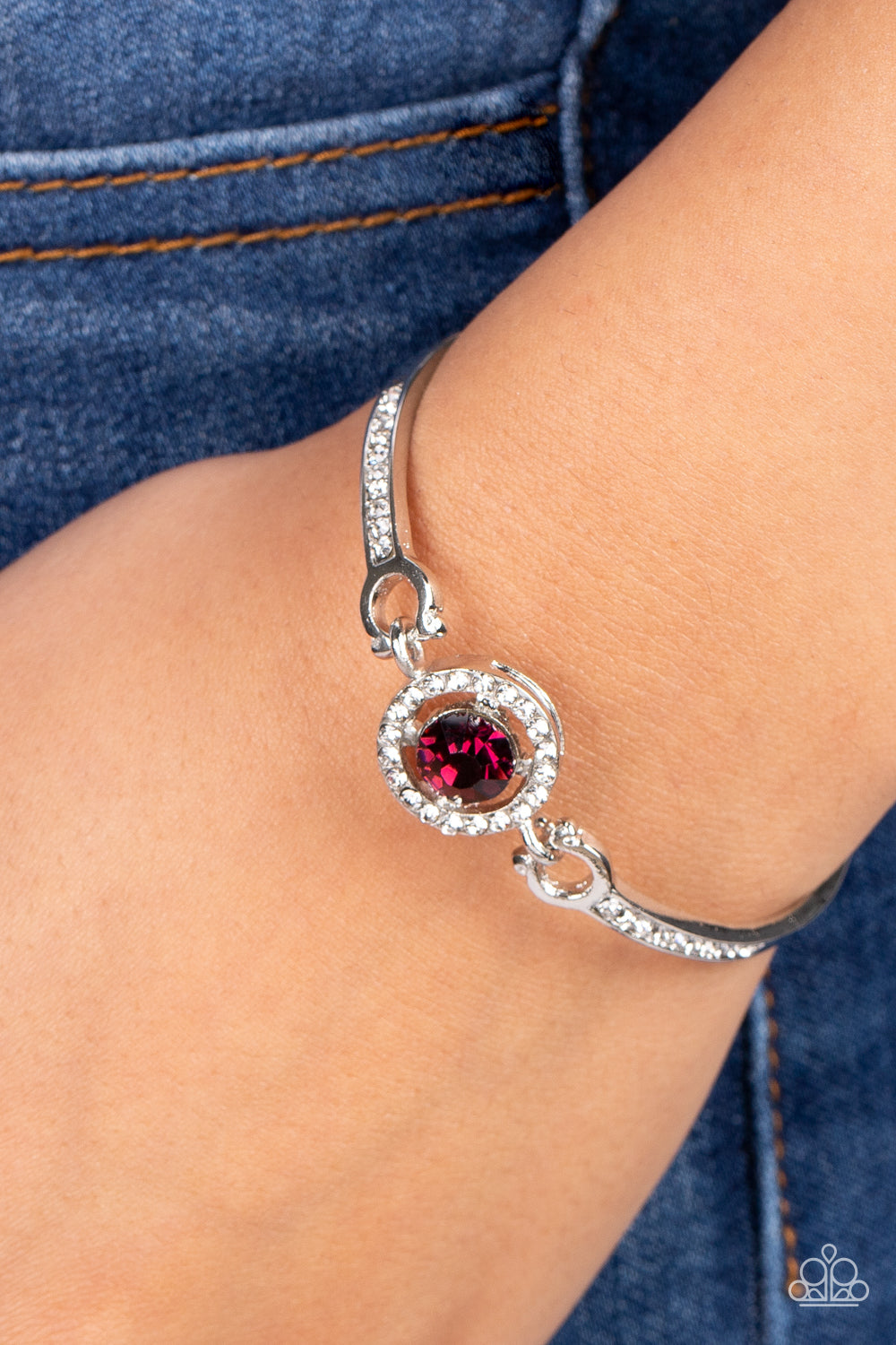 Focused and Fabulous - Purple and White Rhinestone Silver Clasp Bracelet