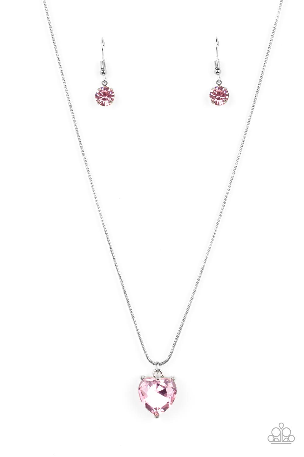 Smitten with Style - Pink Heart Gem Silver Short Necklace