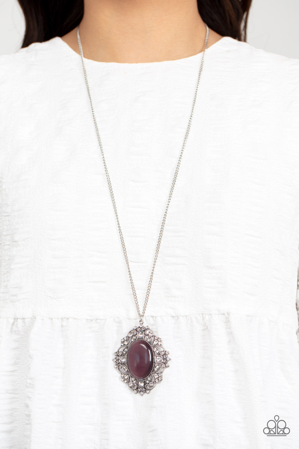 Dream Board Dazzle - Purple Cat's Eye Long Silver Necklace