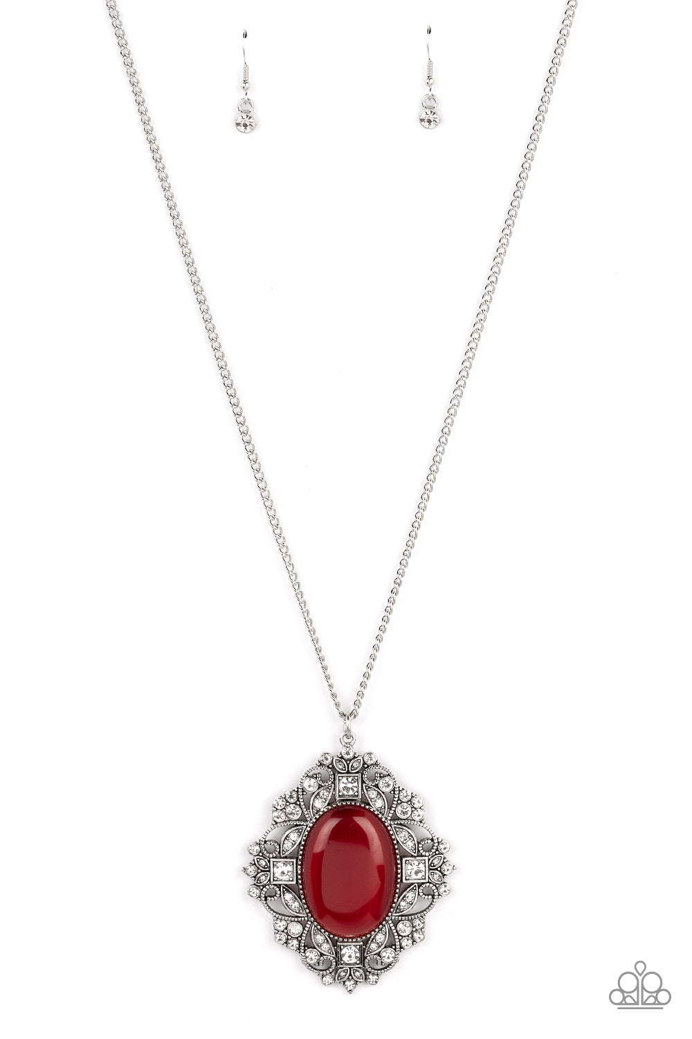 Dream Board Dazzle - Red Cat's Eye Long Silver Necklace
