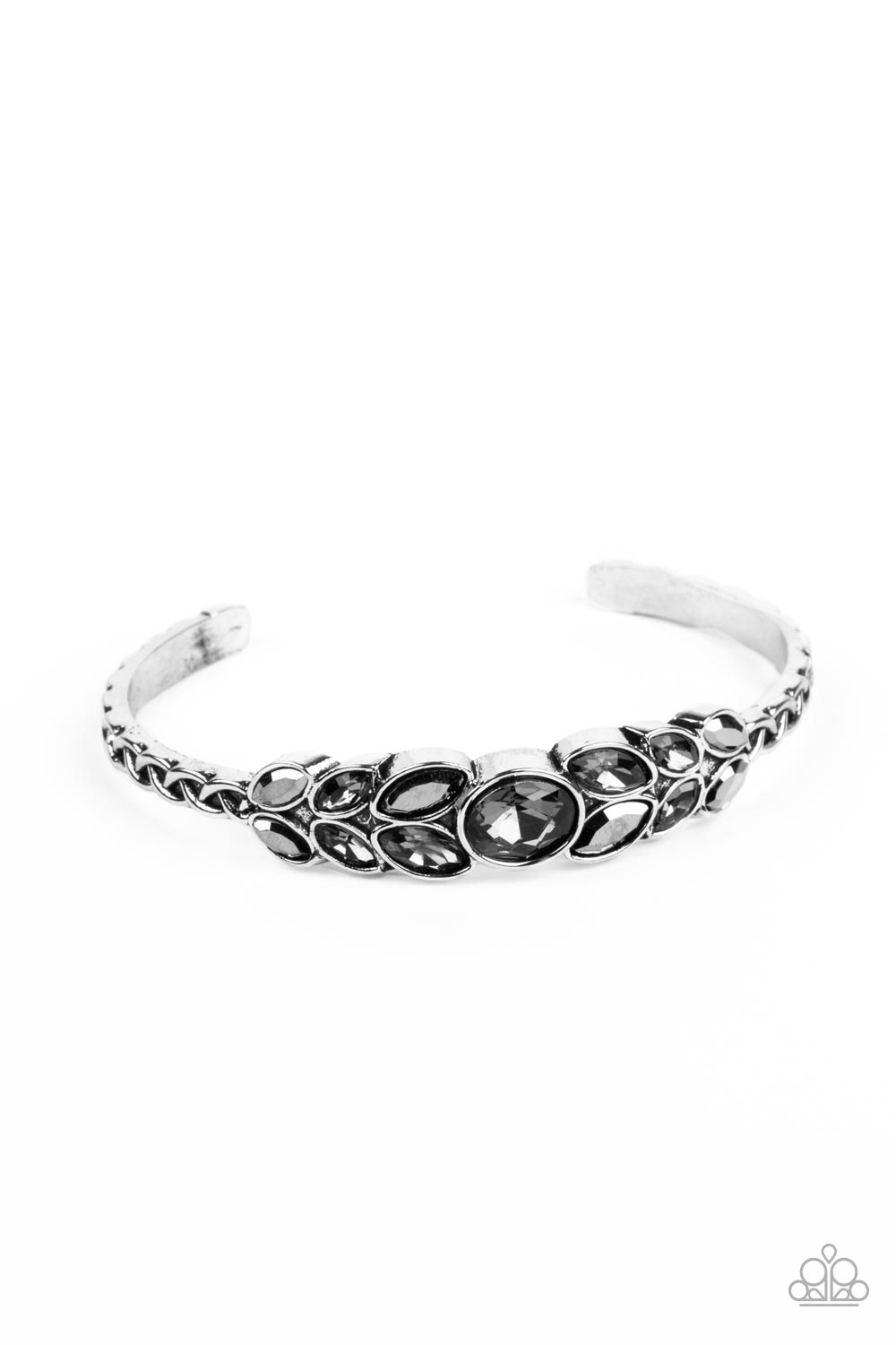 Vogue Vineyard - Silver Smoky Rhinestone Cuff Bracelet