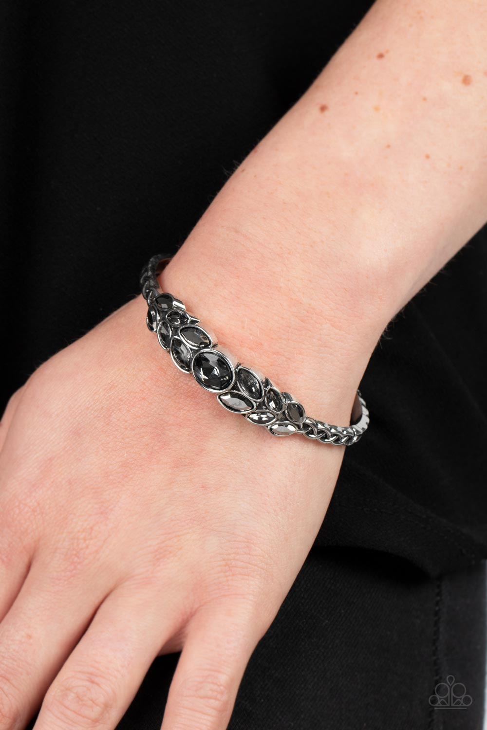 Vogue Vineyard - Silver Smoky Rhinestone Cuff Bracelet
