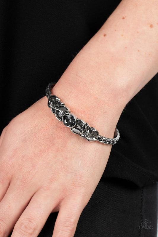 Vogue Vineyard - Silver Smoky Rhinestone Cuff Bracelet