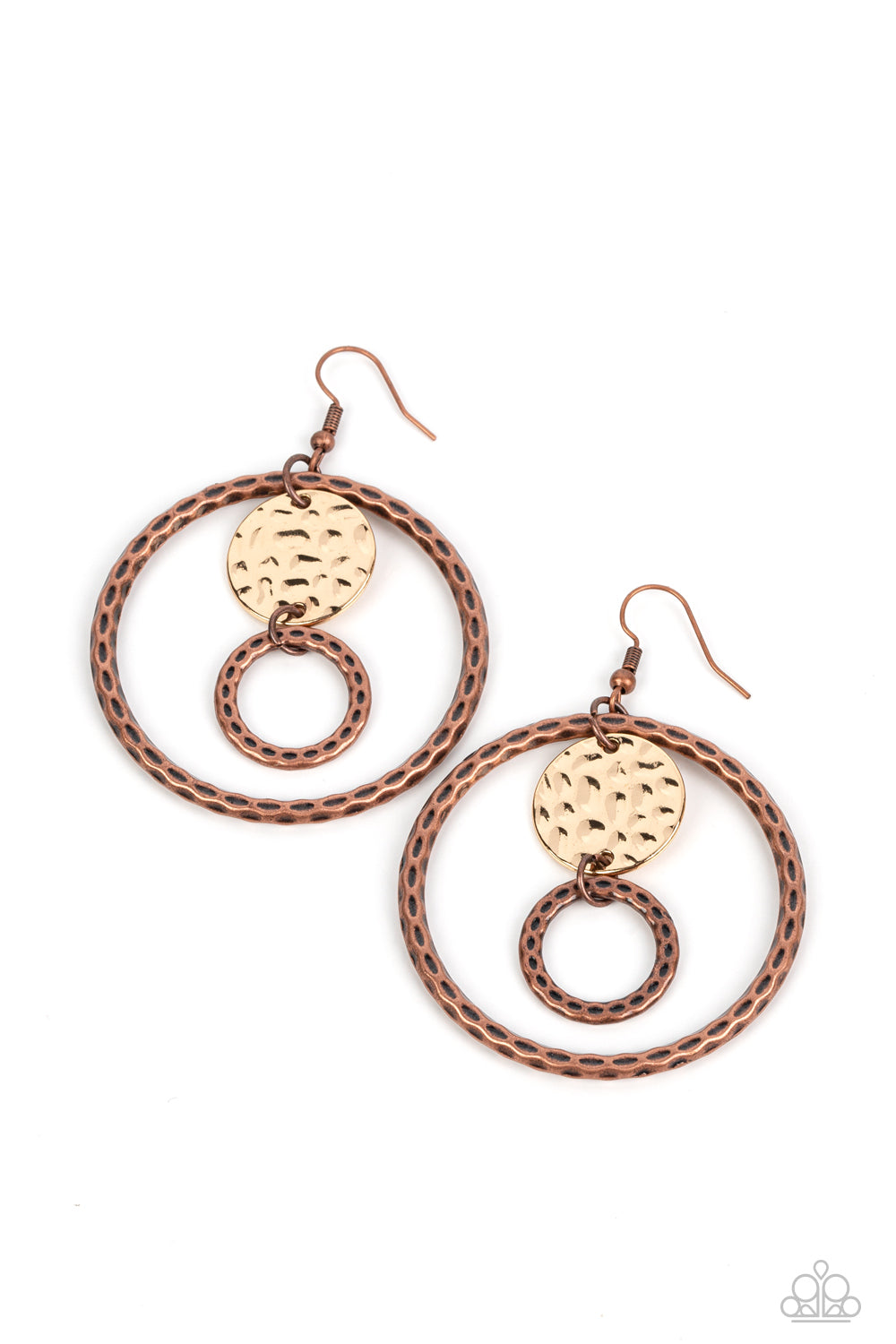 Mojave Metal Art - Multi Copper and Gold Circle Fishhook Earrings