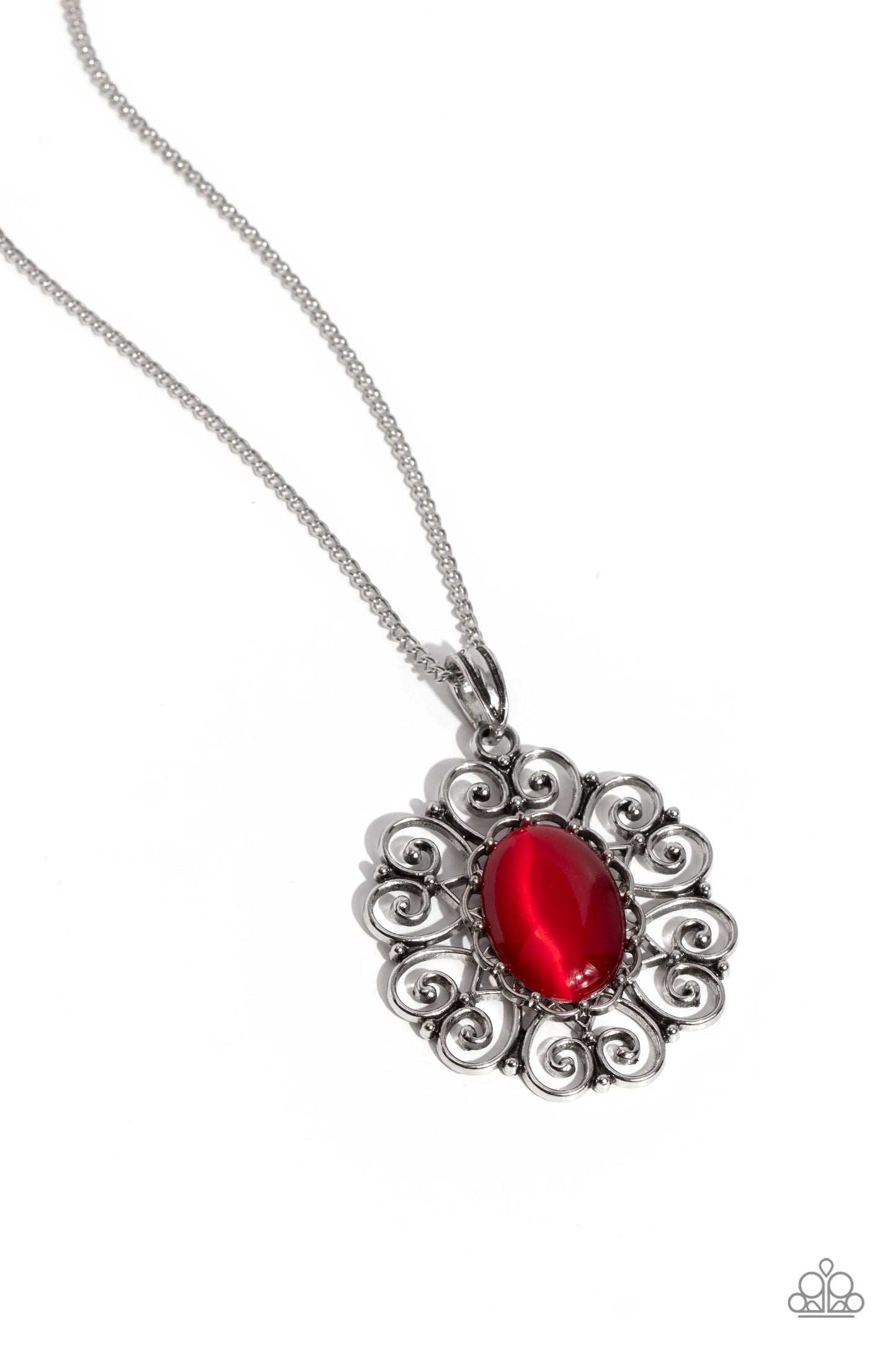 Sentimental Sabbatical - Red Cat's Eye Silver Long Necklace