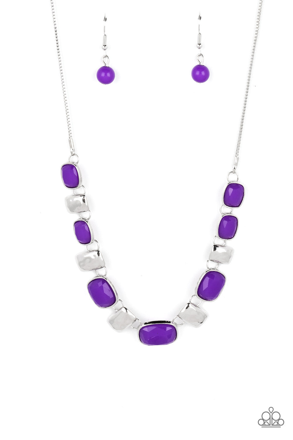 Polished Parade - Purple Bead Silver Short Necklace