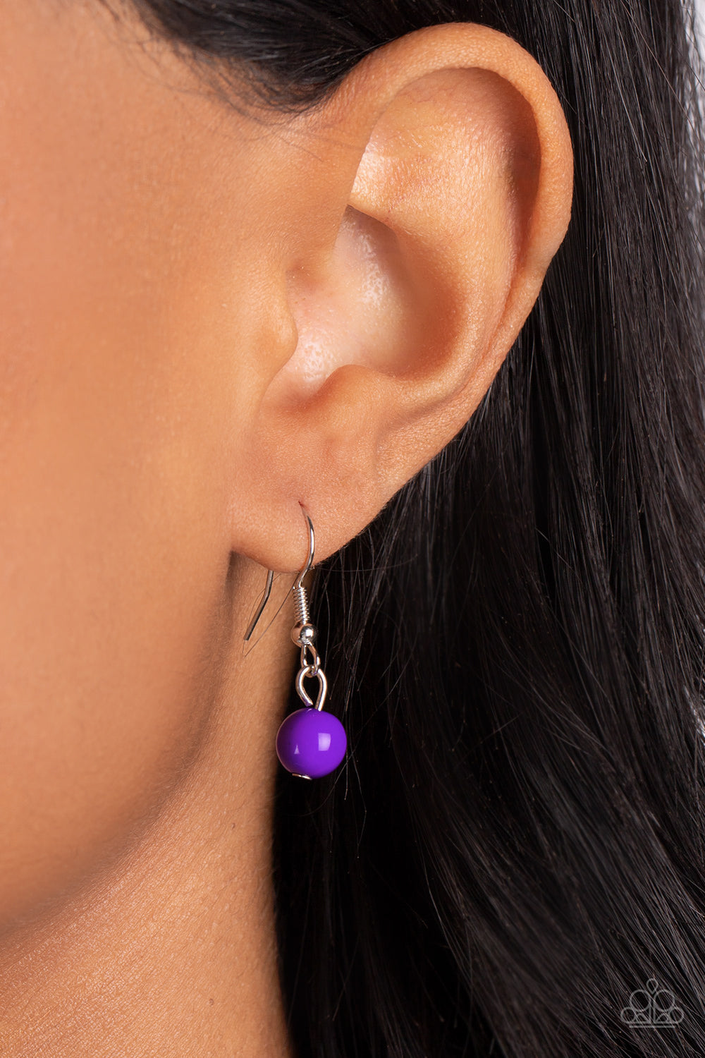 Polished Parade - Purple Bead Silver Short Necklace