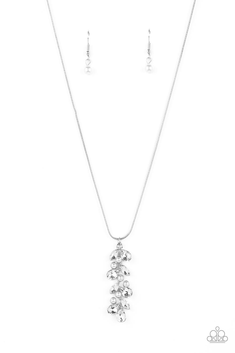 Pearls Before VINE - White Gem White Pearl Pendant Silver Short Necklace